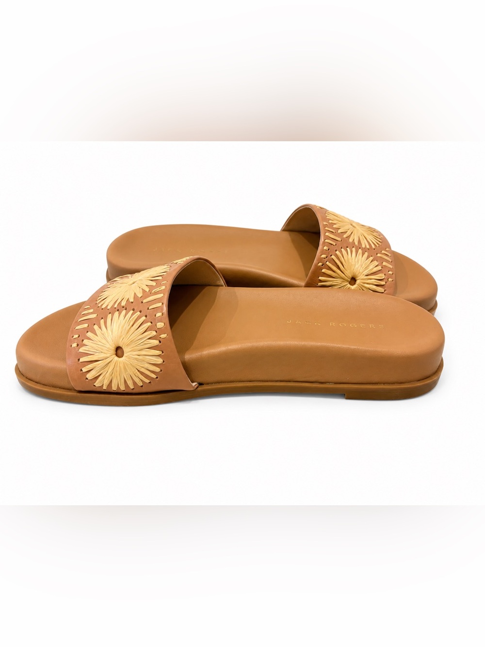 Jack Rogers Somerset Slide Sandals NIB Café Au Lait Natural Raffia Women’s S 8.5